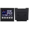 A digital clock with weather display, shown from the front and back. Produktbild-Vorschau