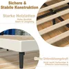 Close-up view of a bed frame with text overlays highlighting its features. Produktbild-Vorschau