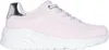 A side view of a single pink Skechers sneaker with a white sole and silver accents. Produktbild-Vorschau