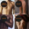 A collage of four images showing different body parts of men, with text overlays indicating areas for hair removal. Anteprima dell’immagine prodotto