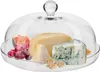 A glass cheese dome with various cheeses, grapes, and figs on a clear glass plate. Náhľad obrázku produktu
