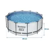 A round, above-ground swimming pool filled with water, shown on a white background with dimensions indicated. Produktbild-Vorschau