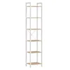A tall, narrow bookshelf with a white metal frame and light wood shelves against a white background. Produktbild-Vorschau
