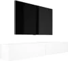 A white matte TV cabinet is shown mounted on a white wall, with a black flat-screen television mounted above it. Produktbild-Vorschau