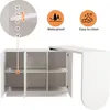 A white L-shaped desk with storage cabinets, featuring icons indicating waterproof and easy-to-clean features. Podgląd zdjęcia produktu
