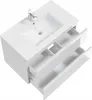A white bathroom vanity with a sink and faucet, showing two open drawers. Produktbild-Vorschau
