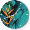 Wanduhr - Rund - Glasuhr - Blumen Tropen Blätter - 40x40cm Produktbild-Vorschau 1