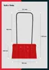 A diagram showing a red snow shovel with dimensions indicated by arrows and measurements. Produktbild-Vorschau