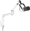 A white microphone with a boom arm attached to a desk clamp, against a white background. Anteprima dell’immagine prodotto