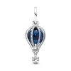 A silver charm shaped like a hot air balloon with a blue glass orb inside, shown against a white background. Produktbild-Vorschau
