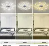 A collage showing a ceiling light with a flower design in different lighting conditions, and corresponding bedroom scenes with different lighting. Produktbild-Vorschau