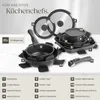 A collection of cookware items, including pots, pans, and lids, arranged on a light-colored surface. The items are labeled with numbers and a key is provided at the bottom. Náhled obrázku produktu