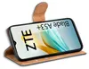 A flip case for a ZTE Blade A53+ phone is shown open, displaying the phone's screen. Produktbild-Vorschau