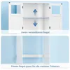 A split image showing the interior of a white cabinet, likely a bathroom storage unit, with adjustable shelf indicators and a close-up of a shelf. Podgląd zdjęcia produktu