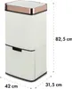 A white sensor trash can with a rose gold trim and dimensions indicated by dashed lines and text. Náhled obrázku produktu
