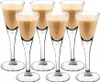 A set of six clear liqueur glasses filled with a beige liquid, arranged in two rows. Anteprima dell’immagine prodotto