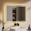A modern bathroom vanity with a lit mirror, sink, and faucet. Anteprima dell’immagine prodotto