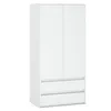 A white wardrobe with two doors and two drawers at the bottom, presented against a white background. Produktbild-Vorschau