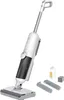 A white and gray Hoover vacuum cleaner and floor washer is shown against a white background. Accessories are placed to the right of the main product. Produktbild-Vorschau