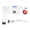 A collection of parts for an electric anchor winch, including the winch unit, remote control, mounting hardware, and instructions. Náhled obrázku produktu