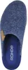 A top-down view of a blue felt slipper with a tan heart detail on the side. The brand name 'ROHDE' is visible on the insole. Voir les images du produit