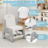 A child's ergonomic chair is shown with close-up insets highlighting its features. Produktbild-Vorschau