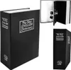 A collage of images showing a black book safe designed to look like a dictionary, including a view of its open interior with keys. Anteprima dell’immagine prodotto