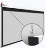A projection screen with a close-up view of its hanging mechanism. Produktbild-Vorschau