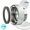 A product shot of a metal adapter and a rubber gasket, with brand logos and text overlays. Produktbild-Vorschau