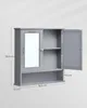 A gray wall-mounted cabinet with a mirror on one door and shelves inside. Náhled obrázku produktu