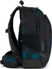 A side view of a black backpack with a colorful abstract pattern. Produktbild-Vorschau