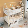 A children's bunk bed with a house-shaped frame, decorated with a banner, in a bedroom setting. Anteprima dell’immagine prodotto