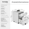 A white roll container with two drawers, shown with dimensions and technical specifications. Náhled obrázku produktu