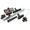A collection of vacuum cleaner attachments is laid out on a white background. Produktbild-Vorschau