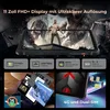 A tablet displaying a movie scene with a man and monsters, surrounded by feature callouts and other product images. Produktbild-Vorschau