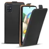 A black flip case for a Samsung Galaxy A51 phone is shown against a white background. The case is partially open, revealing the phone's screen. Podgląd zdjęcia produktu