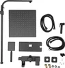 A collection of black shower system components laid out on a white background. Náhled obrázku produktu