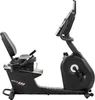 A black recumbent exercise bike shown from the side against a white background. Produktbild-Vorschau