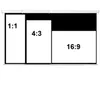 A diagram showing different aspect ratios for a projection screen, with labels for 1:1, 4:3, and 16:9. Produktbild-Vorschau