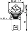 Technical drawing of a thermostat valve component with dimensions. Produktbild-Vorschau