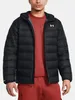 A man wearing a black hooded puffer jacket and red pants. Produktbild-Vorschau