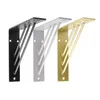 Three metal shelf brackets in different colors (black, gray, and gold) are displayed against a white background. Produktbild-Vorschau