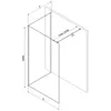 Technical drawing of a shower wall with dimensions. Produktbild-Vorschau