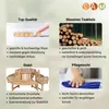 A collage of four images showcasing features of a garden bench, with text descriptions and a brand logo. Produktbild-Vorschau
