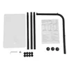 An unassembled coat rack with its components laid out on a white background, including the base, poles, and instructions. Voir les images du produit
