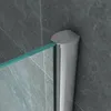 Close-up of a shower enclosure corner with a glass panel and a silver/gray profile against a tiled wall. Produktbild-Vorschau