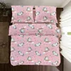 A top-down view of a pink unicorn-themed bedding set, including a duvet cover and pillowcases, laid out on a bed. Náhľad obrázku produktu