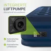 Close-up of an integrated air pump on a blue air mattress, with text highlighting its features. Produktbild-Vorschau