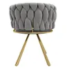 A gray upholstered stool with gold legs, shown from the front. Produktbild-Vorschau