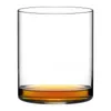 A clear studio shot of a single whisky glass with a small amount of amber liquid at the bottom. Produktbild-Vorschau